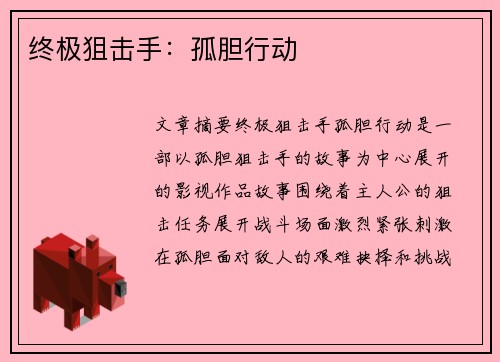 终极狙击手：孤胆行动